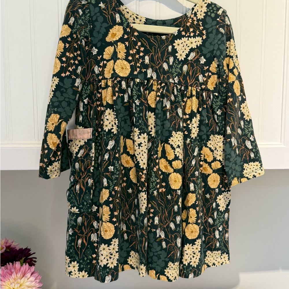 Charming Floral Kids Dress in Green and Yellow